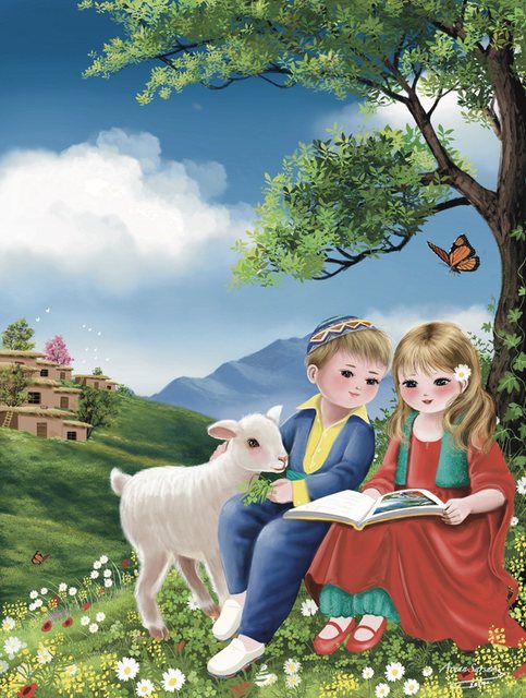 Reading with the Lamb — Book illustration